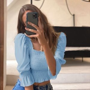 Light Blue Smocked Blouse